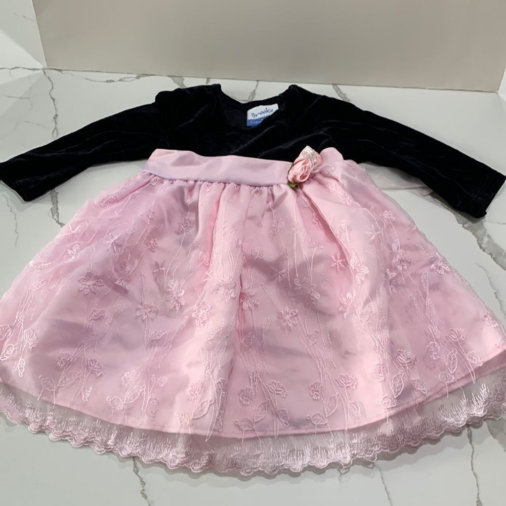 Brooke Lindsay Formal Infant Baby Girls Black Pink Embroidered Dress 12 Months
